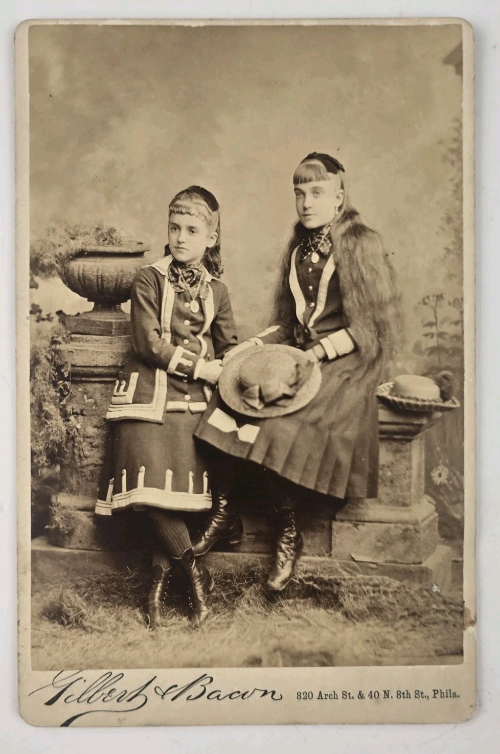 Antique Cabinet Card Photo Young Victorian Girls Long Hair Gilbert Philadelphia 