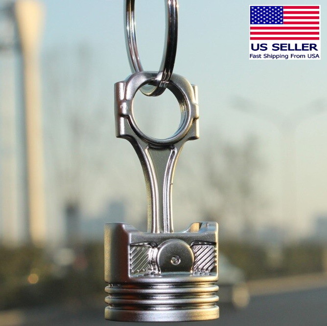 Piston Keychain Connecting Rod Car Engine Silver Metal 3D Keyring Key Chain Big