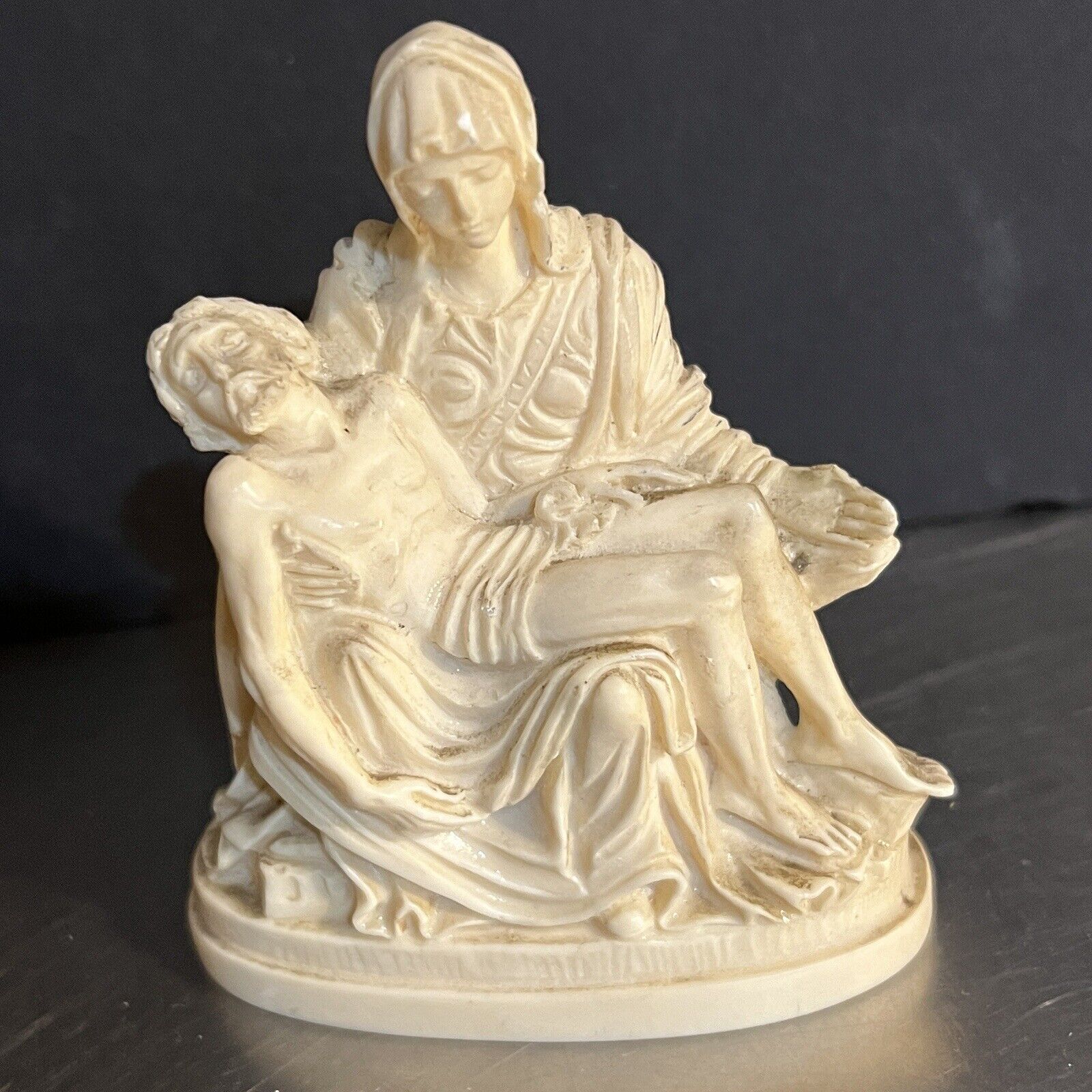 Jesus Mother Mary Figurine Pieta Made Italy Marble Look Resin White Easter
