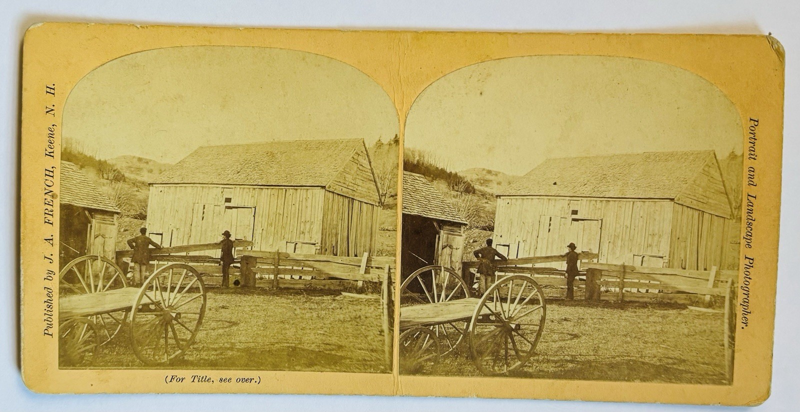 1870’s Era Stereoview of Farm View W/ Wagon, Barn, & 2 Men - Keene, N. H.