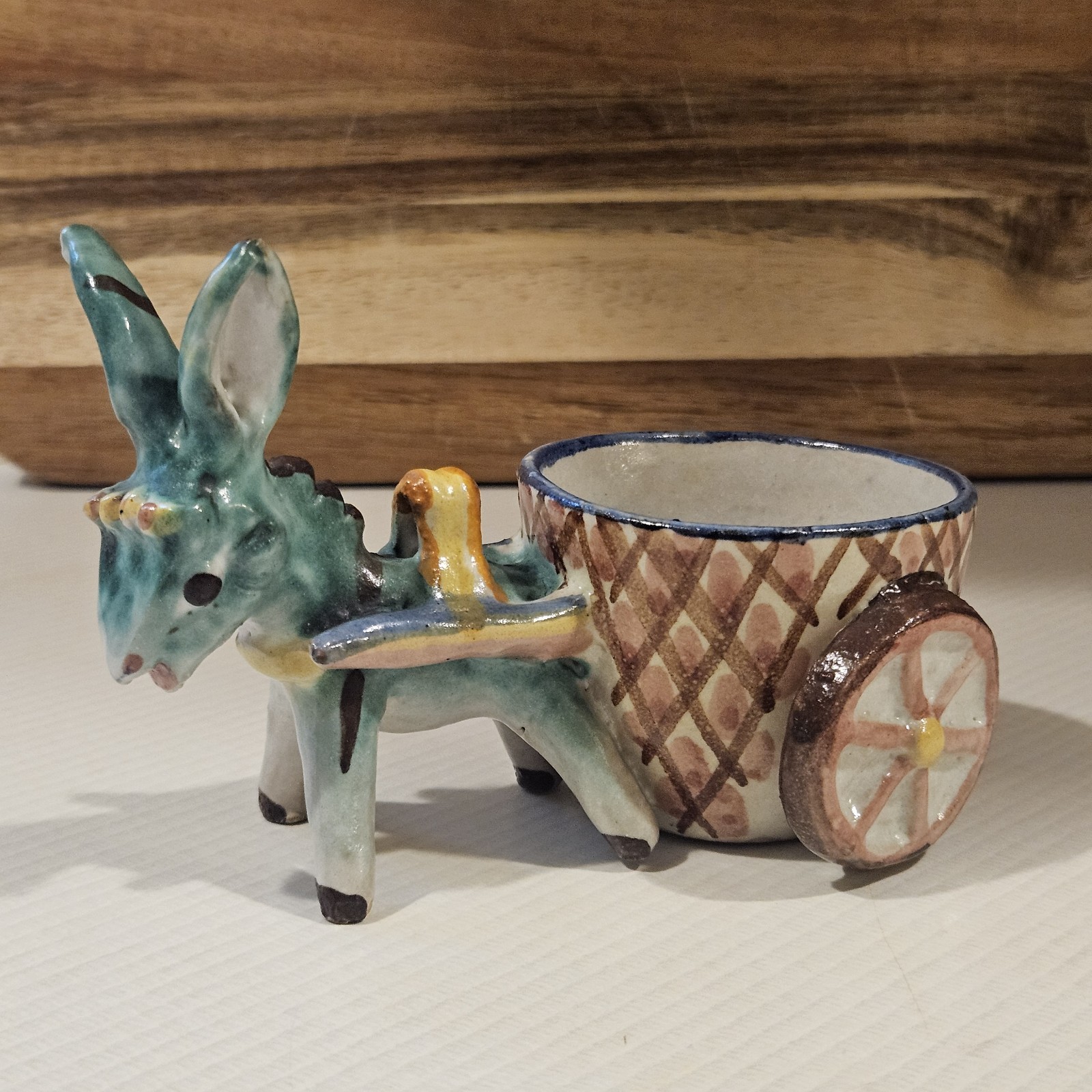 Clay Donkey Pulling Cart Planter Made In Italy