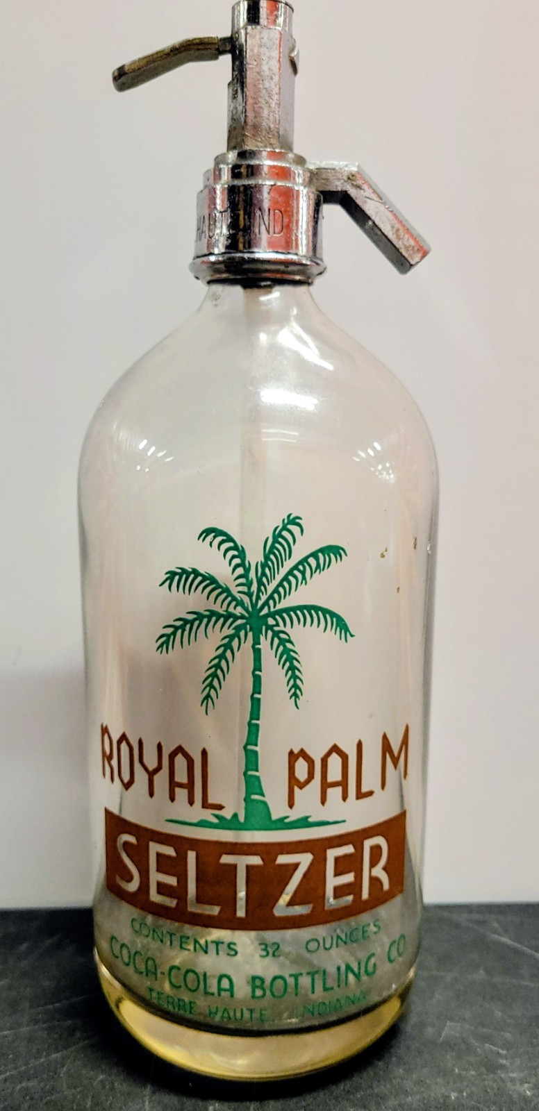 Coca Cola ROYAL PALM SELTZER Bottle Terre Haute, Indiana, 32oz., No Chips
