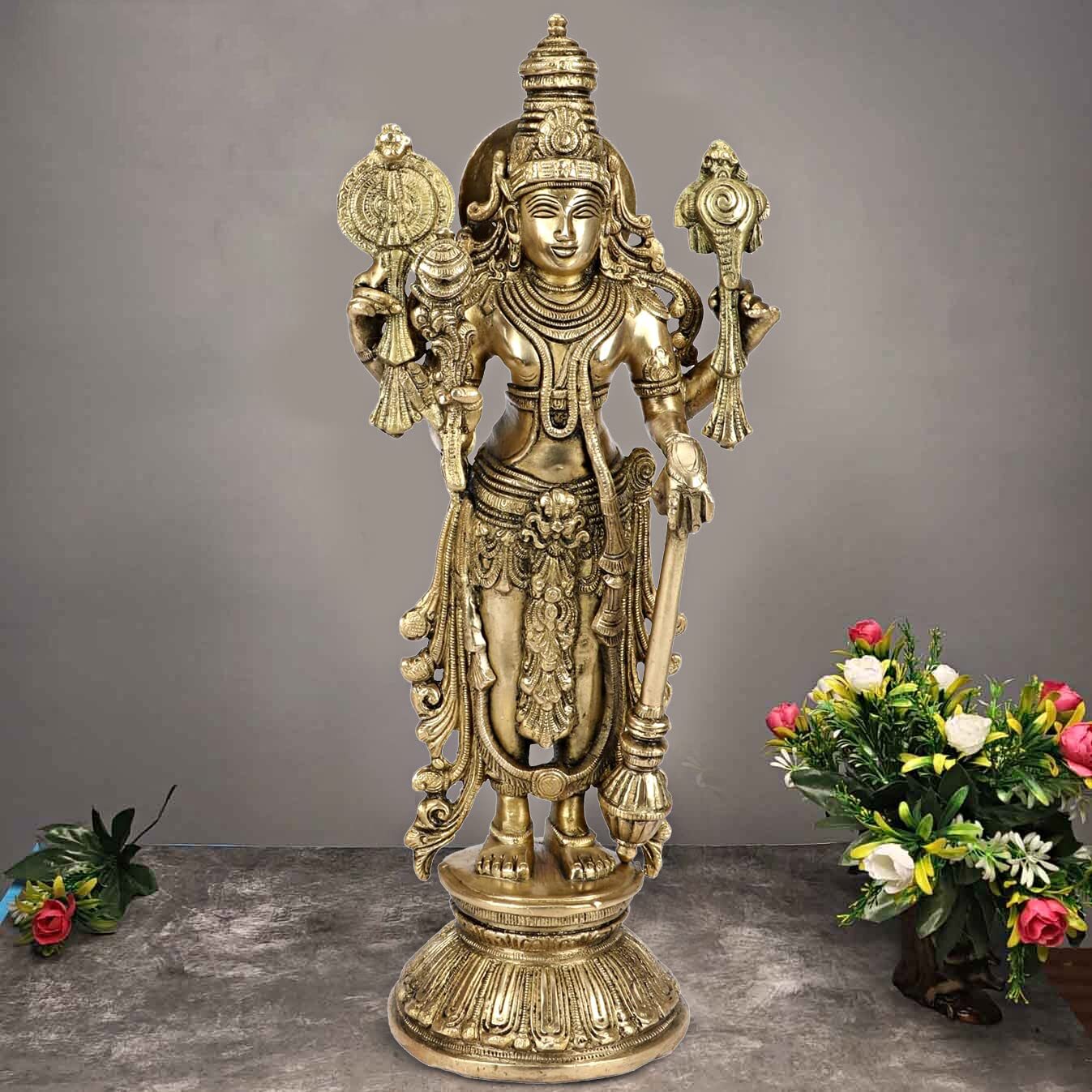 Brass Shri Nararayn Idol Lord Vishnu Statue Astadhatu (8 Metals) Religious 13 In Brass Shri Nararayn Idol Lord Vishnu Statue Astadhatu (8 Metals) Religious 13 In