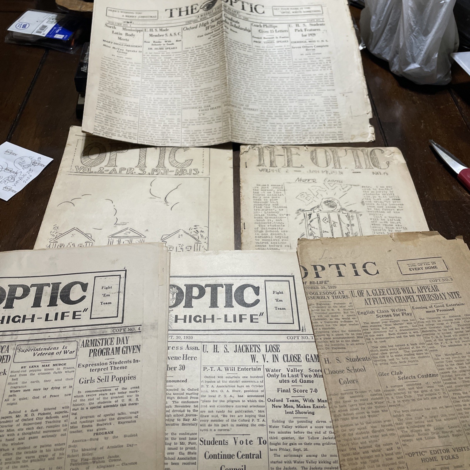 1929-1931 Oxford Mississippi, University High School Newspaper, The Optic