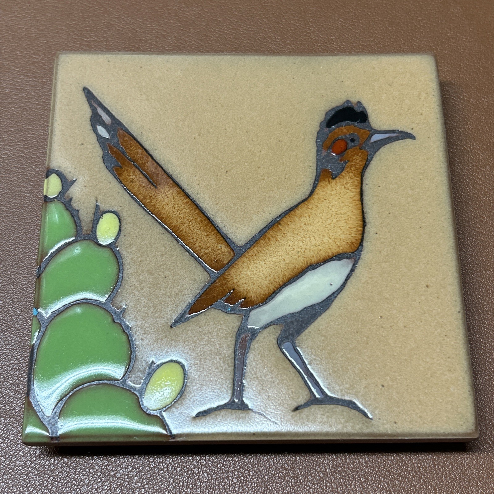 Vintage Masterworks Ceramic Tile Trivet Coaster Roadrunner Bird Prickly Pear Vintage Masterworks Ceramic Tile Trivet Coaster Roadrunner Bird Prickly Pear
