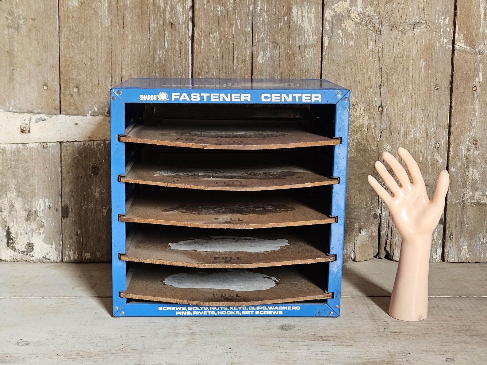Vintage Sharon's Bright Line Fastener Center Display Cabinet w/ Sliding Shelves