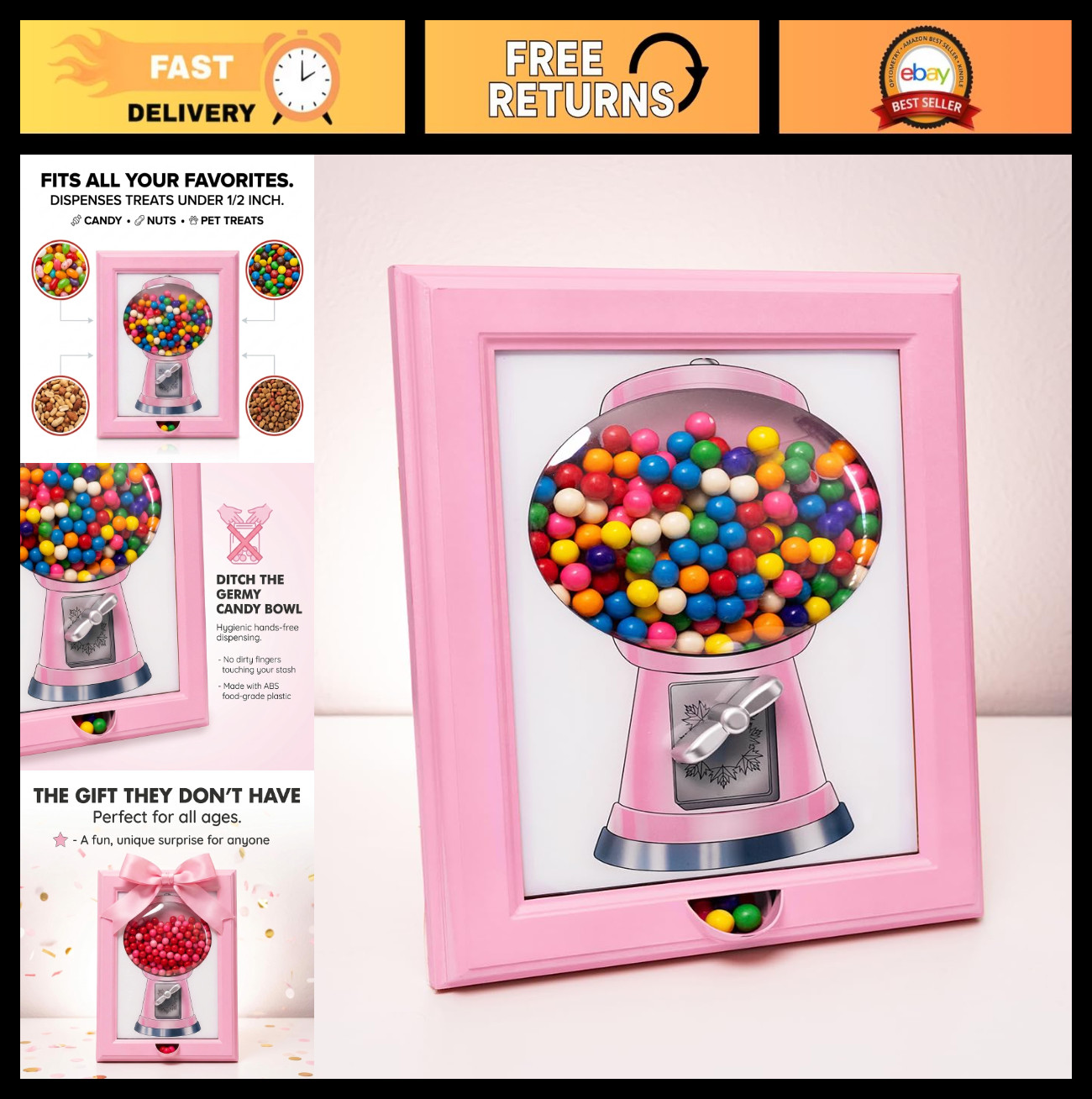 Large Wall-Mounted Candy Dispenser & Gumball Machine - Treats for Pets & Kids, 1