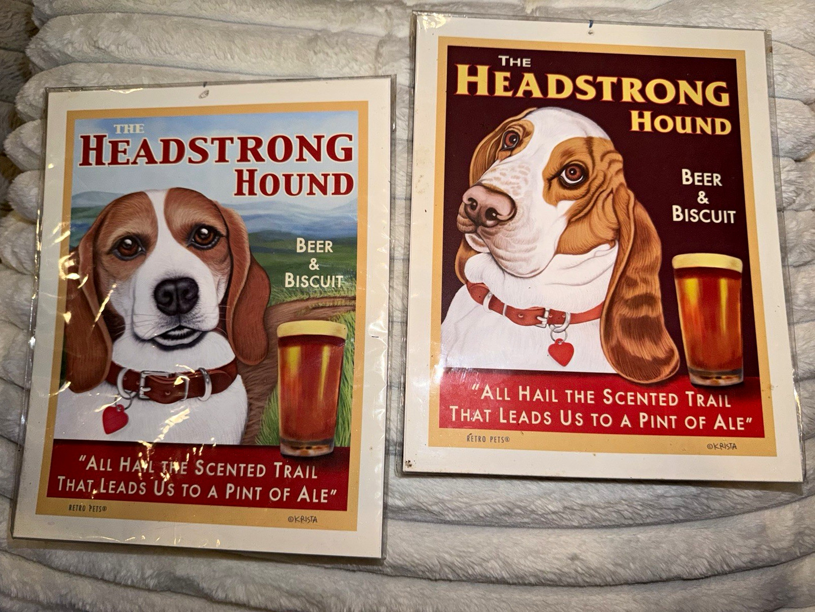 Retro Pets Krista Brooks Headstrong Hound Basset Beagle Beer & Biscuit Art Print
