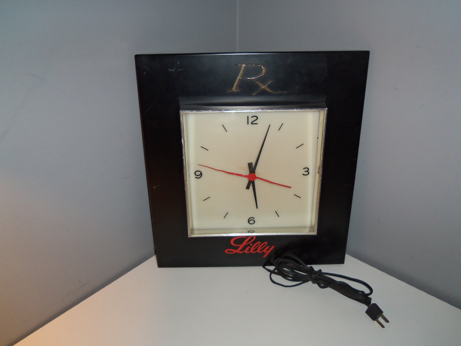 Vintage LILLY Rx Pharmacy Wall Clock Light Advertising Sign Drugs Thomas Schutz