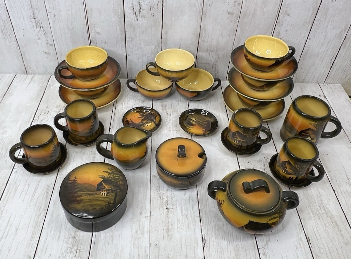 German SCHRAMBERG Majolika Handpainted Black Forest 28 PC Lot Dishes Vintage German SCHRAMBERG Majolika Handpainted Black Forest 28 PC Lot Dishes Vintage