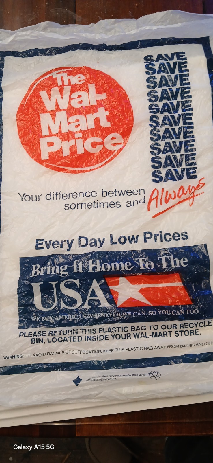 Vintage Large Walmart Plastic Shopping Bag Bring it Home to the USA