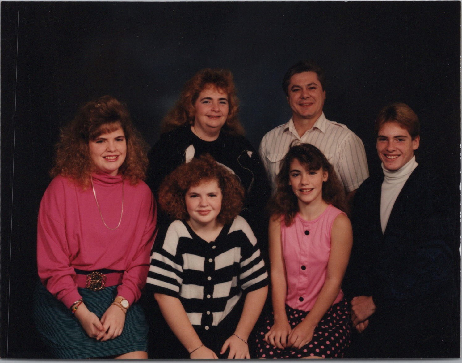 1980s Family Portrait Mother Father Three Girls Boy Smiling Studio Group