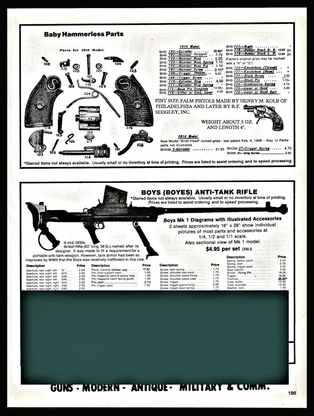 1995 BOYS BOYES Anti Tank Rifle Parts List with Baby Hammerless Revolver