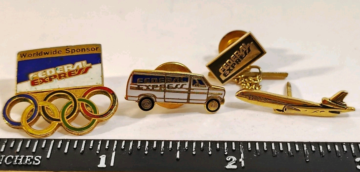 Vintage Federal Express FedEx 1988 Olympics Sponsor Van Airplane Pins Lot of 3