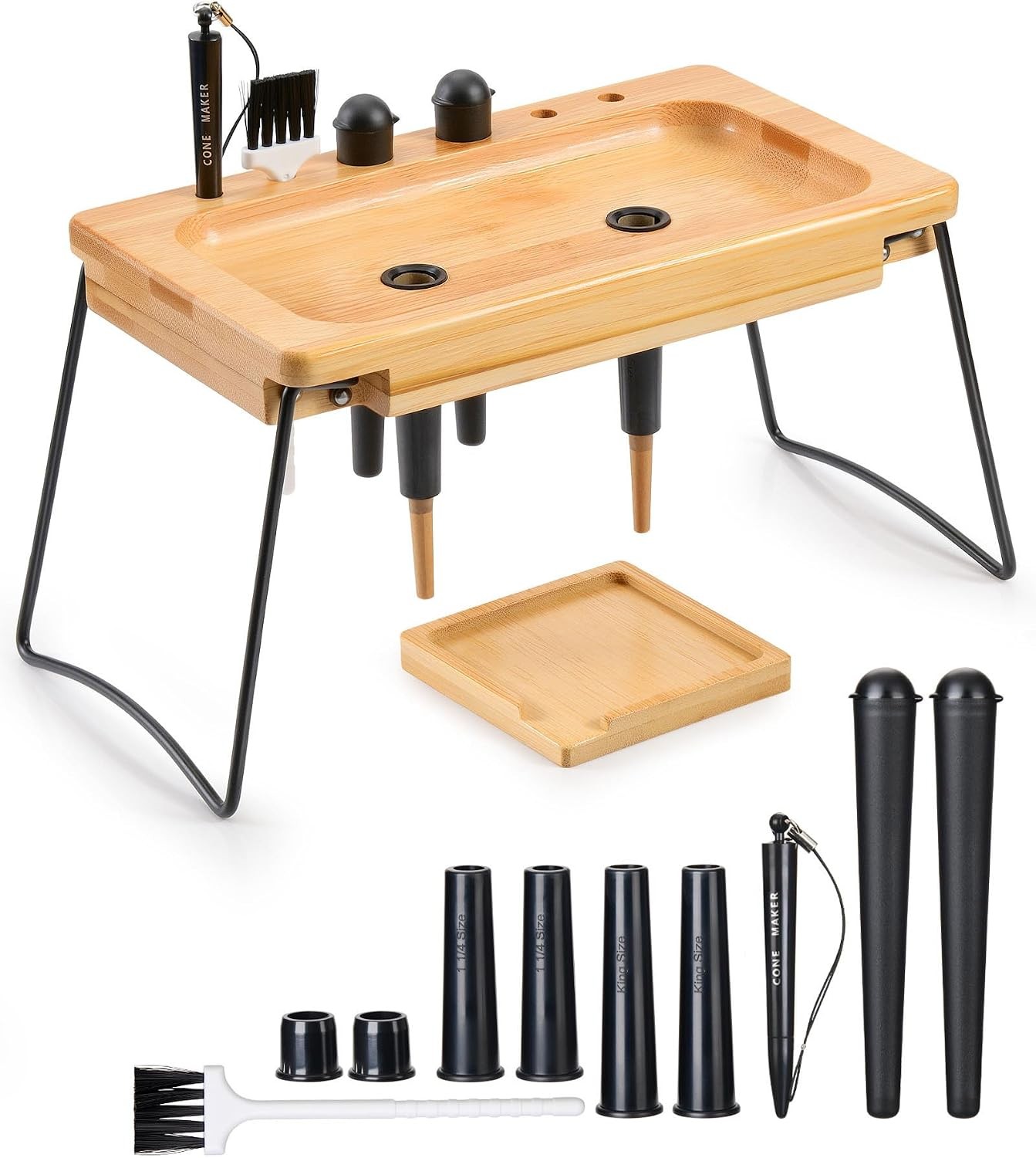 Wood Rolling Tray w/Cone Loader, Foldable, King Size Wood Rolling Tray w/Cone Loader, Foldable, King Size