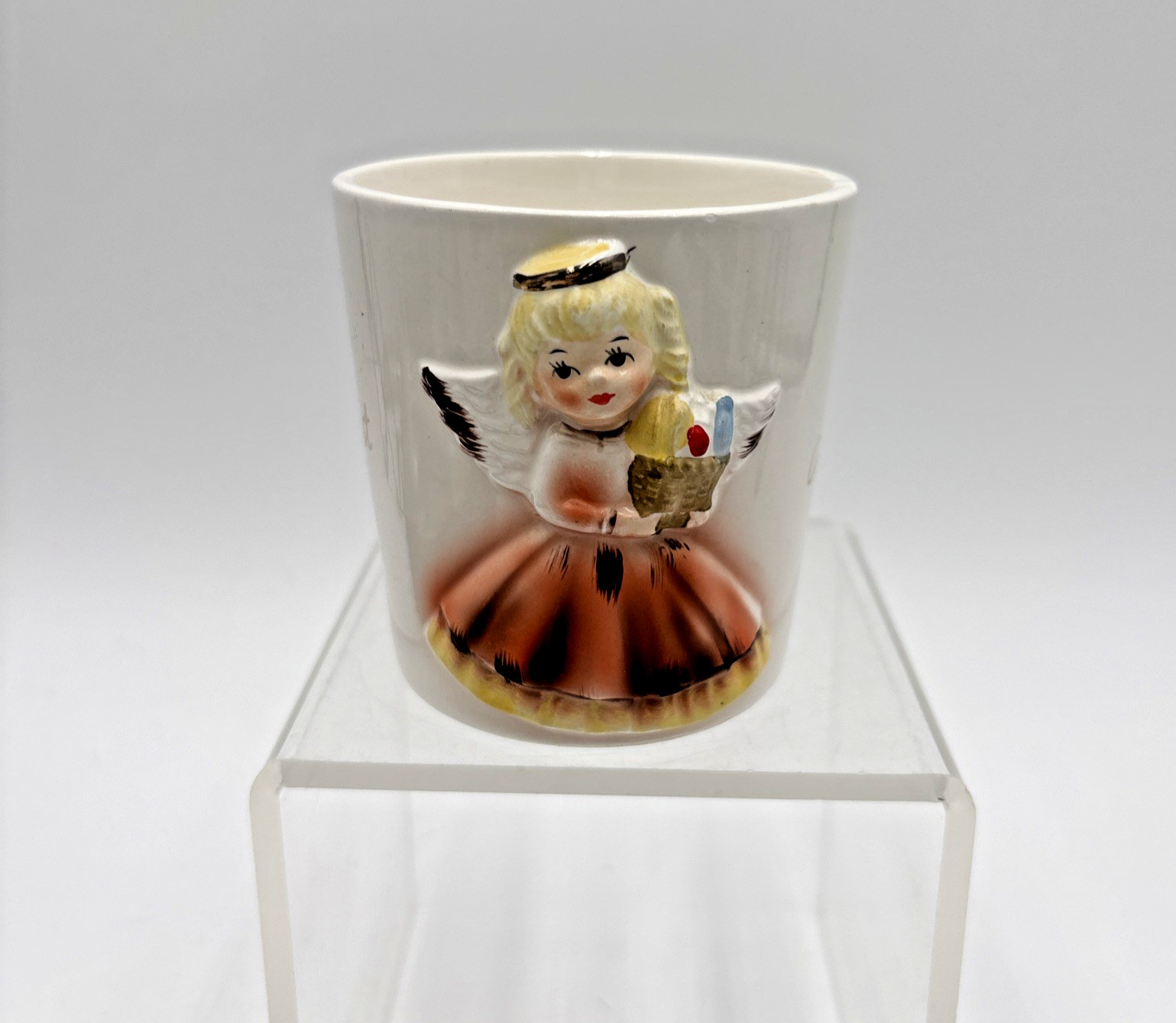 Vintage INARCO Month Of August Mug with  Angel Figurine On Mug