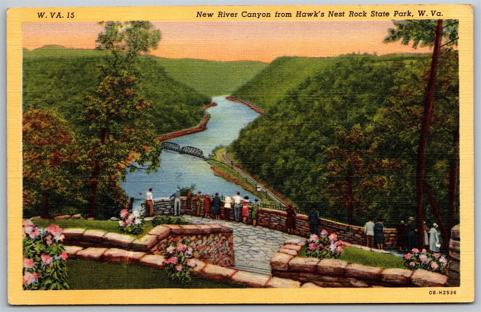 Vtg West Virginia WV New River Canyon from Hawks Nest State Park 1930s Postcard