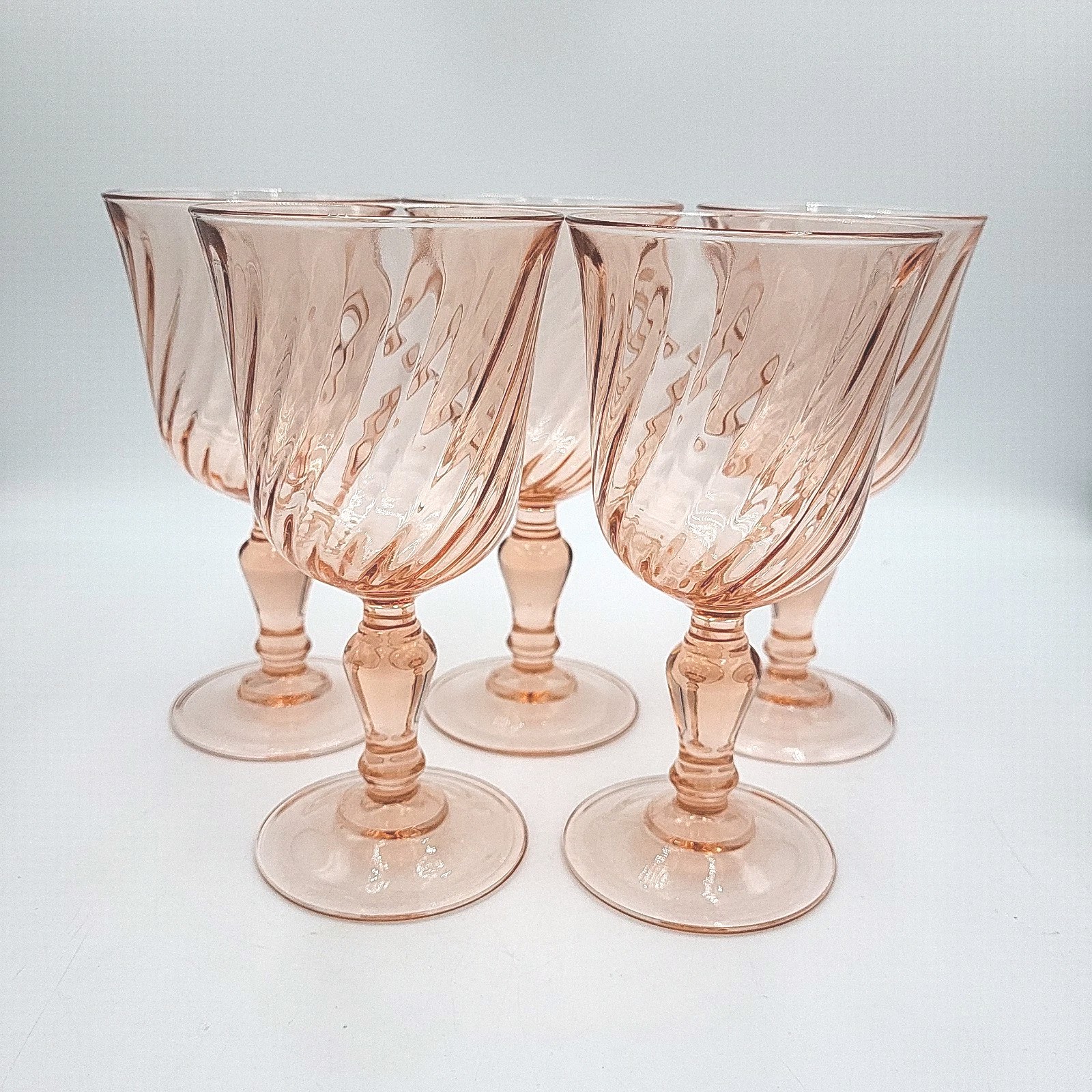 Vintage ARCOROC (France) Pink Swirl WINE GLASSES/GOBLETS,  Set of 5
