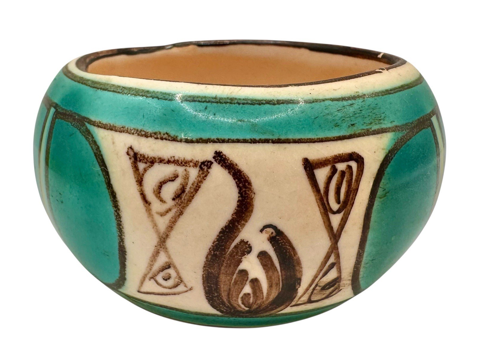 Signed JV Domingo Vintage Ecuador Pottery Pot Vase Vessel Artesa Aqua Blue 2.25”