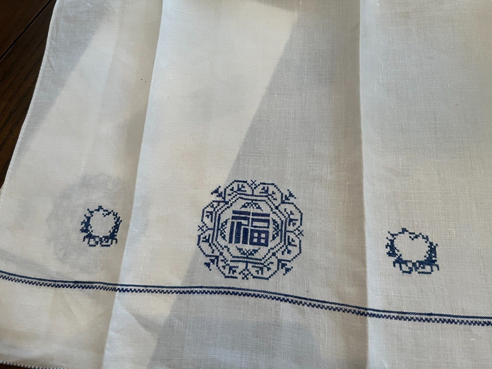 VTG Tiny Cross Stitch Embroidered Monogrammed In Blue Fine linen Lovely