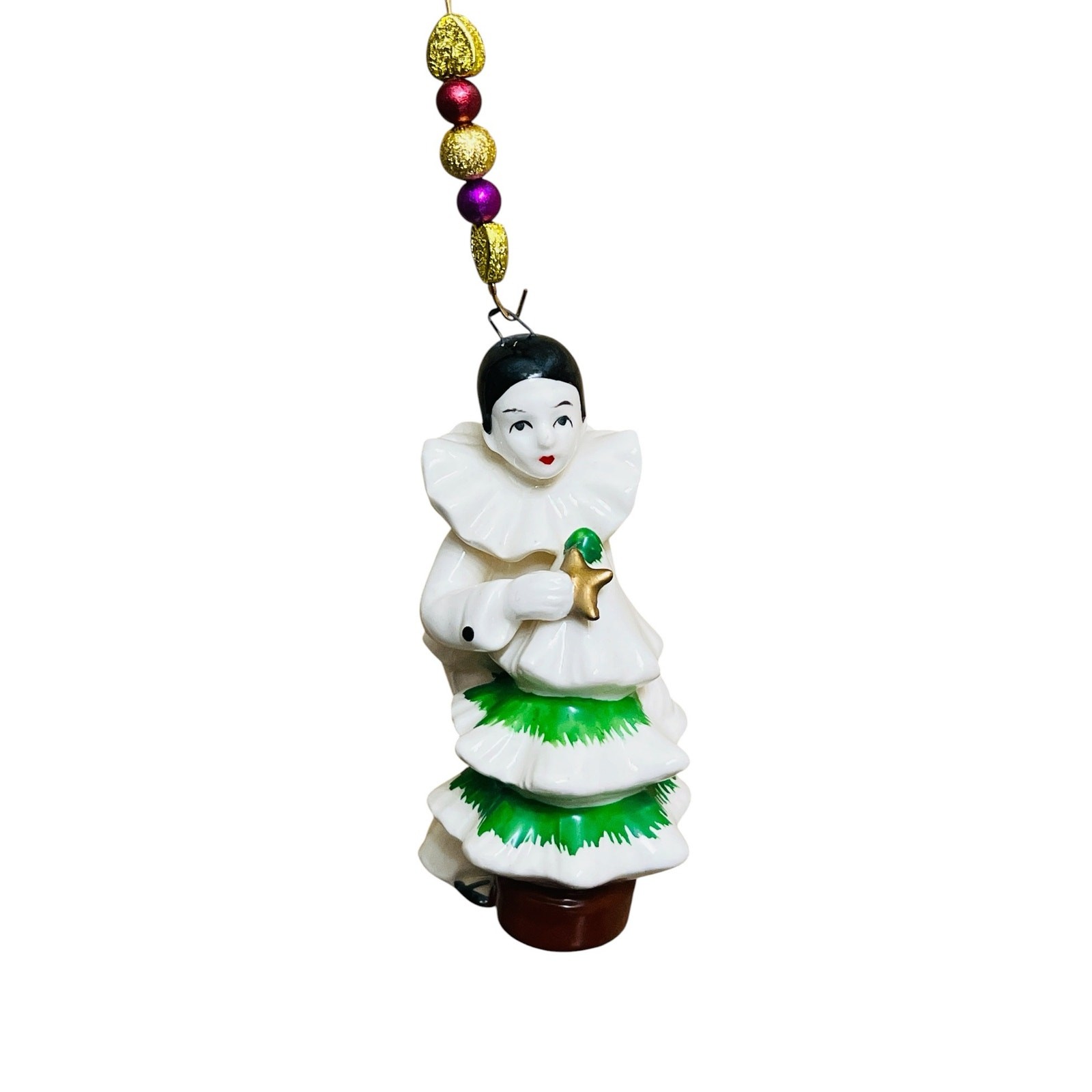 Pierrot Vintage Mime Harlequin porcelain Christmas Ornament Art Nouveau