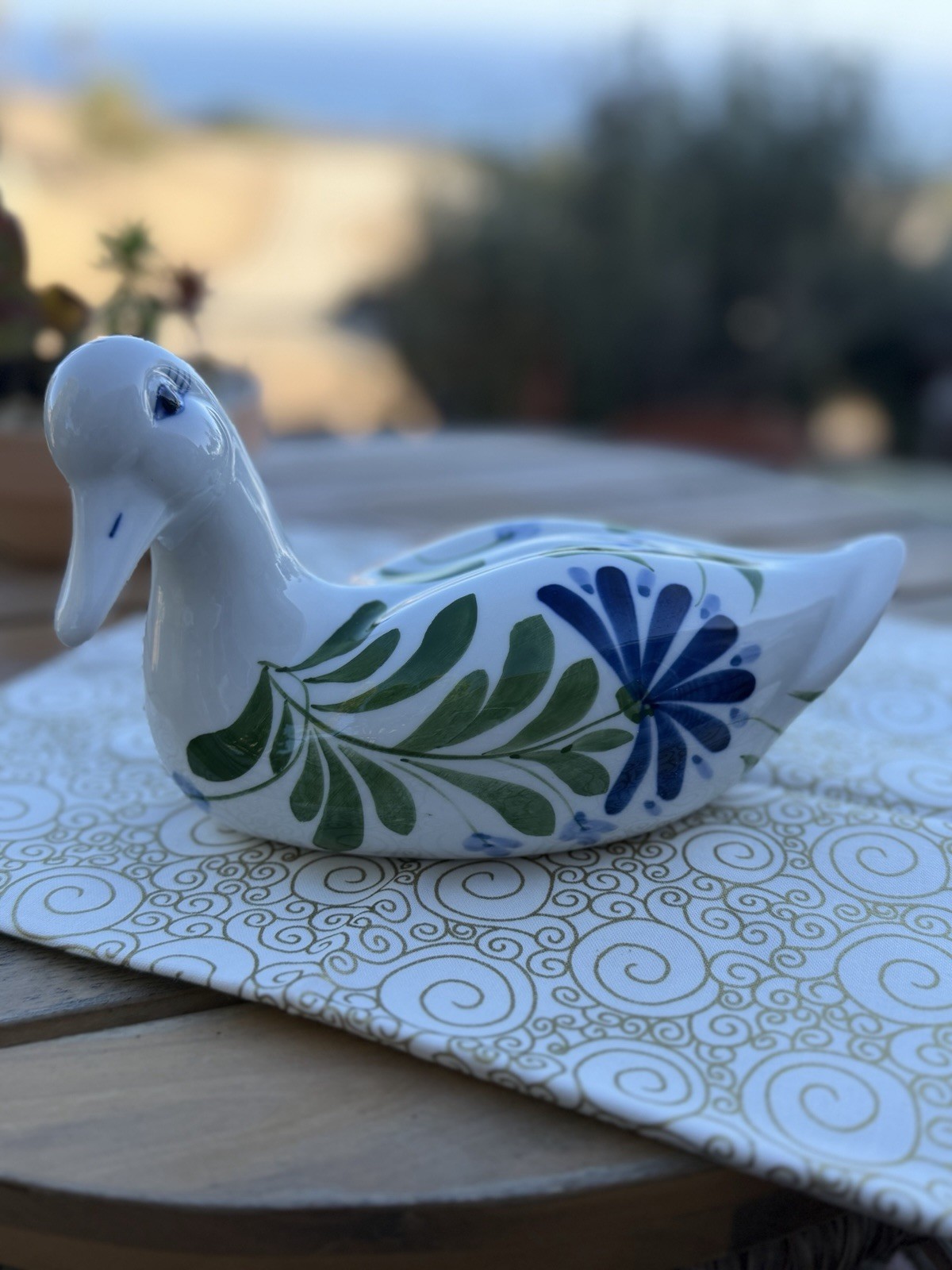 Dansk Sage Song Goose Figurine Blue Green Floral Ceramic Duck Sculpture