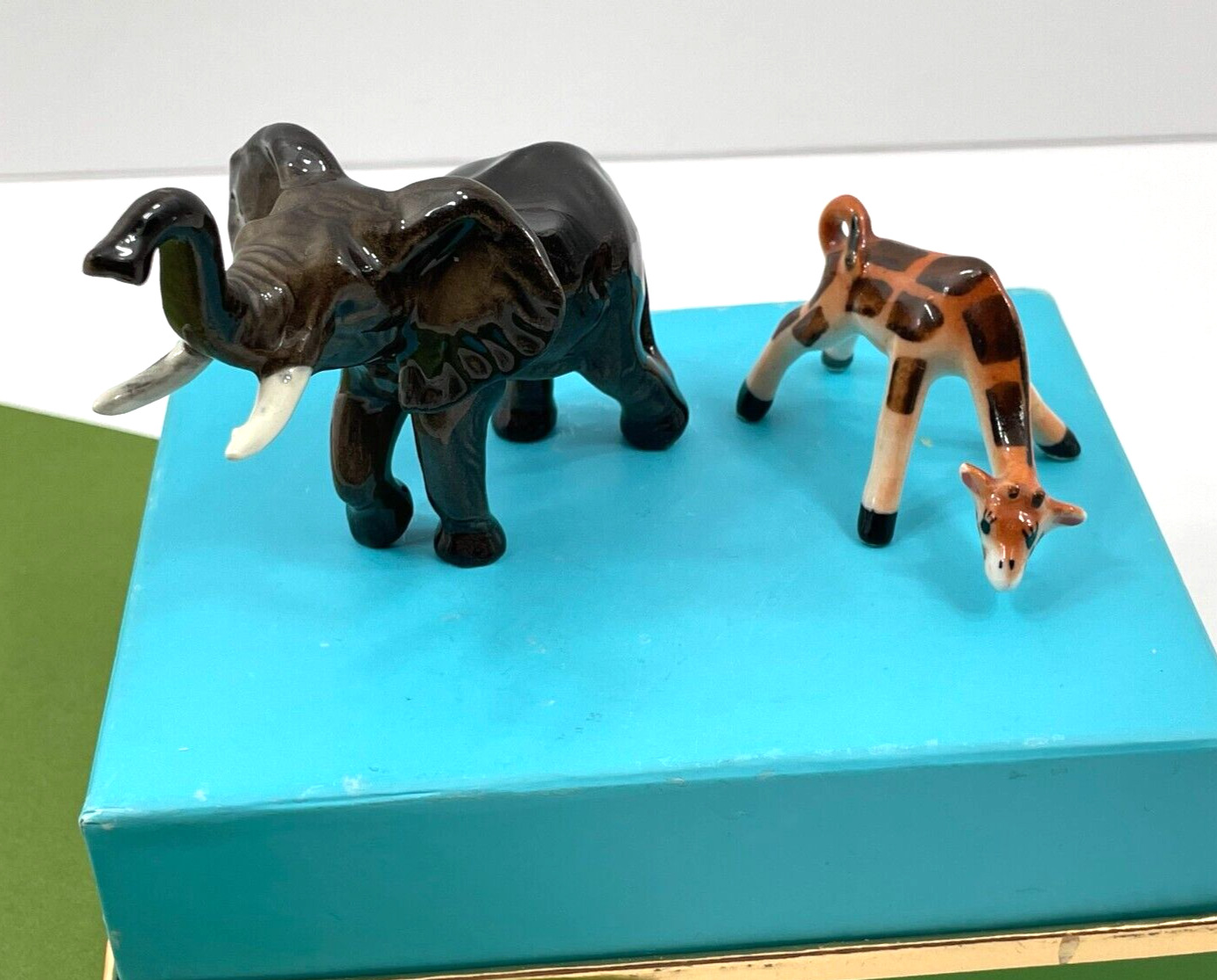 Vintage Hagen Renaker Miniature Figurine Trunk Up Elephant & Giraffe Repro
