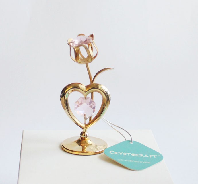 Crystocraft Heart and Tulip with Swarowsky crystal tabletop figurine Mothers day Crystocraft Heart and Tulip with Swarowsky crystal tabletop figurine Mothers day
