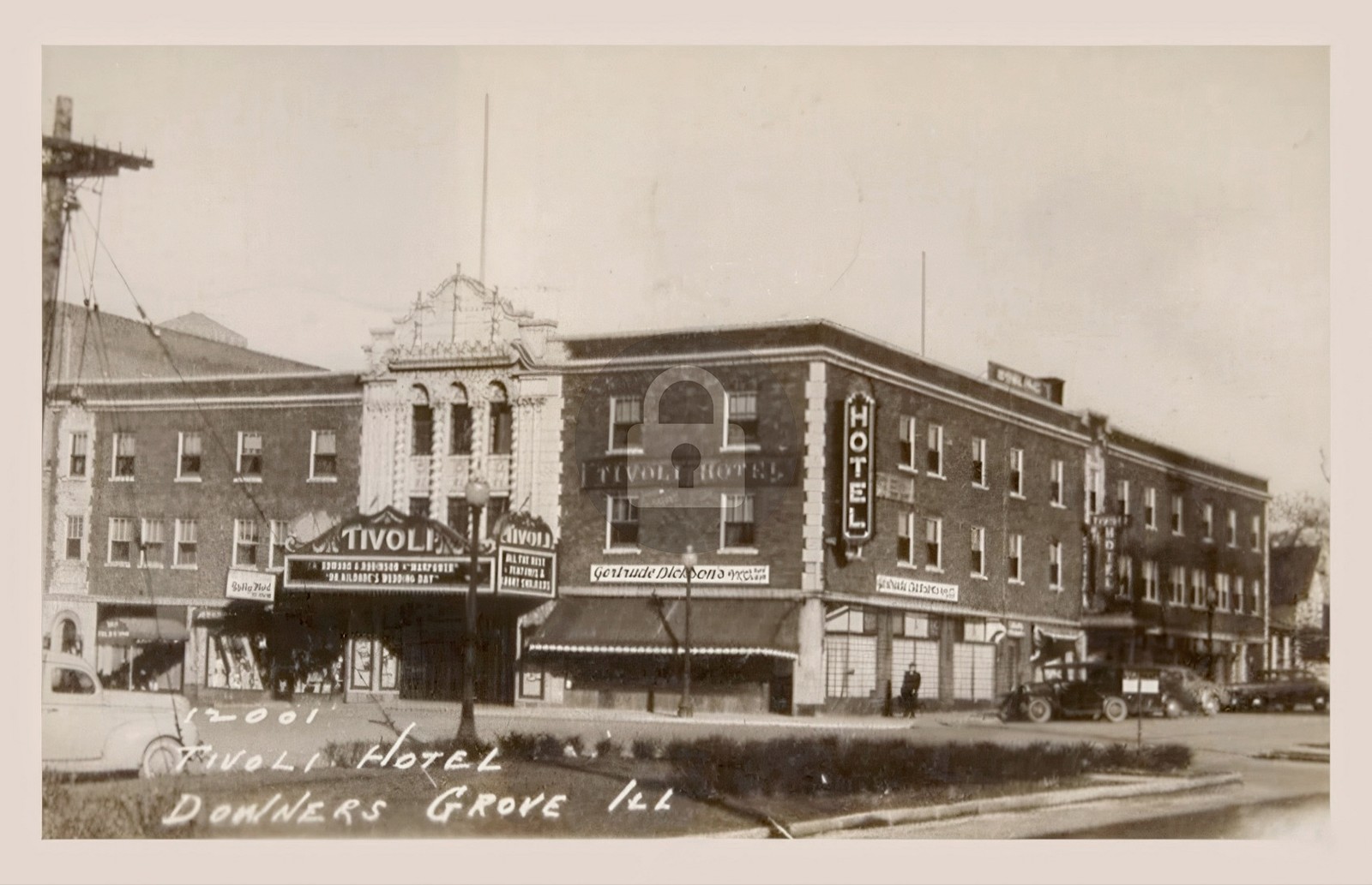 c1941 Tivoli Theater & Hotel Downers Grove IL Town View RPPC Postcard COPY