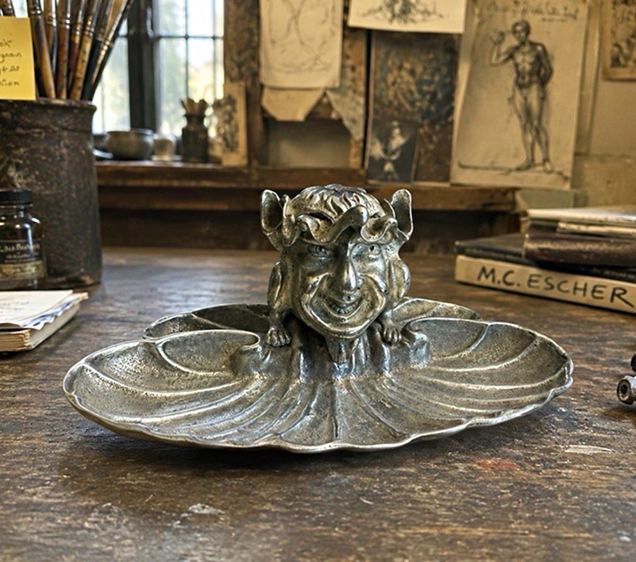 Rare Antique Art Nouveau Figural Inkwell / Desk Accessory Circa 1900