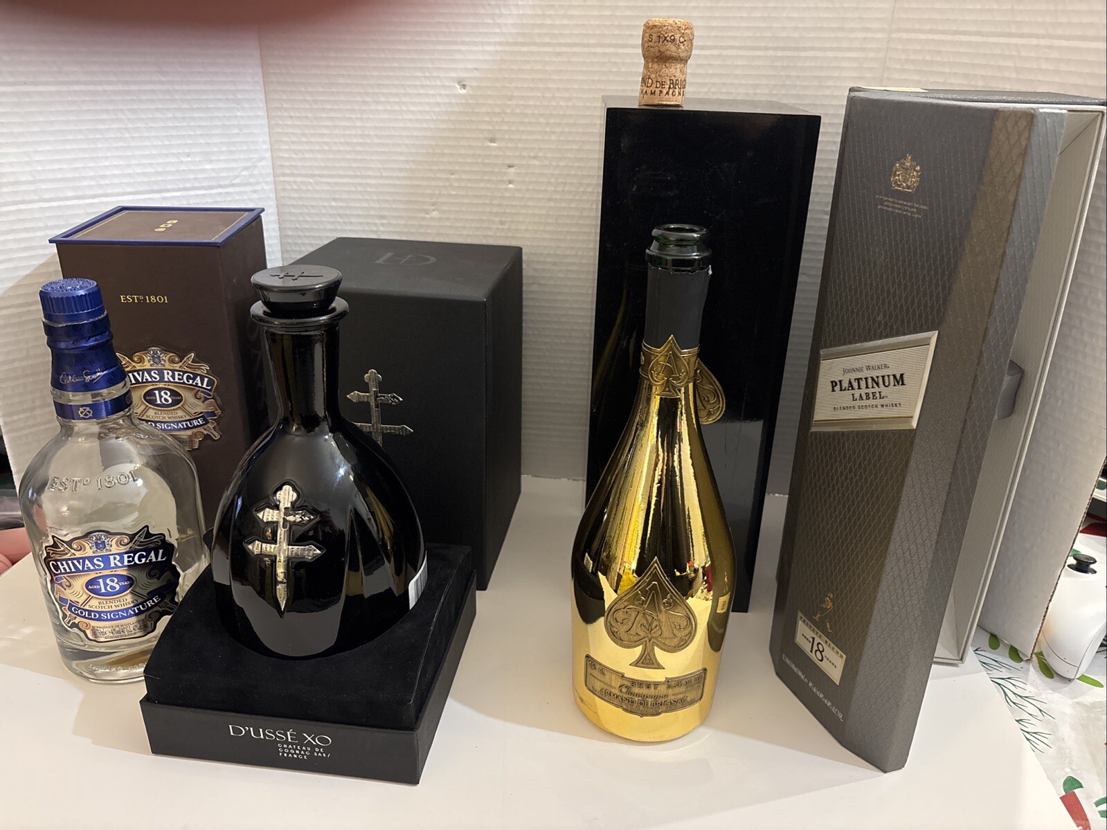 Lot Of 3 EMPTY High End Liquor Bottles D’usse Xo Armand De Brignac Chivas Regal 