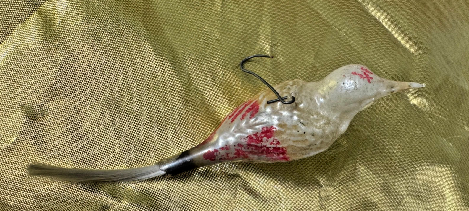 Vtg 1920s-1940\'s Germany Stamped Mercury Glass Spun Tail Bird Christmas Ornament