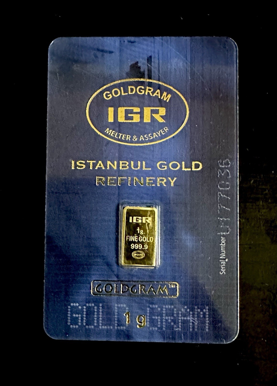 IGR Goldgram 1 Gram .9999 Fine Gold Bar Istanbul Refinery Assay Card