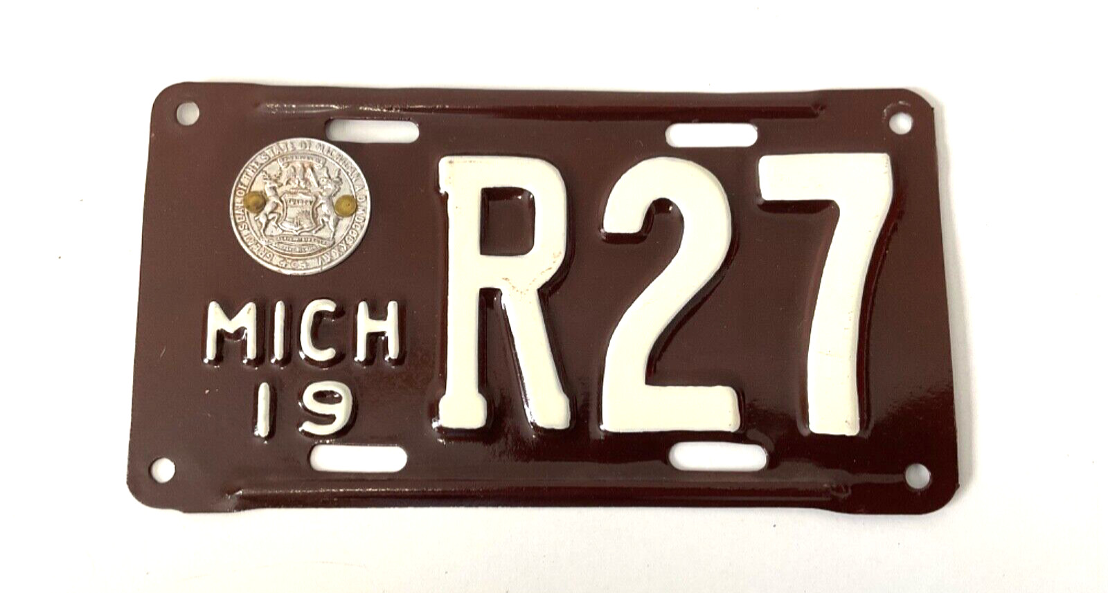 VERY RARE NICE RESTORED  SHORTY 1919  MICHIGAN LICENSE PLATE WOW