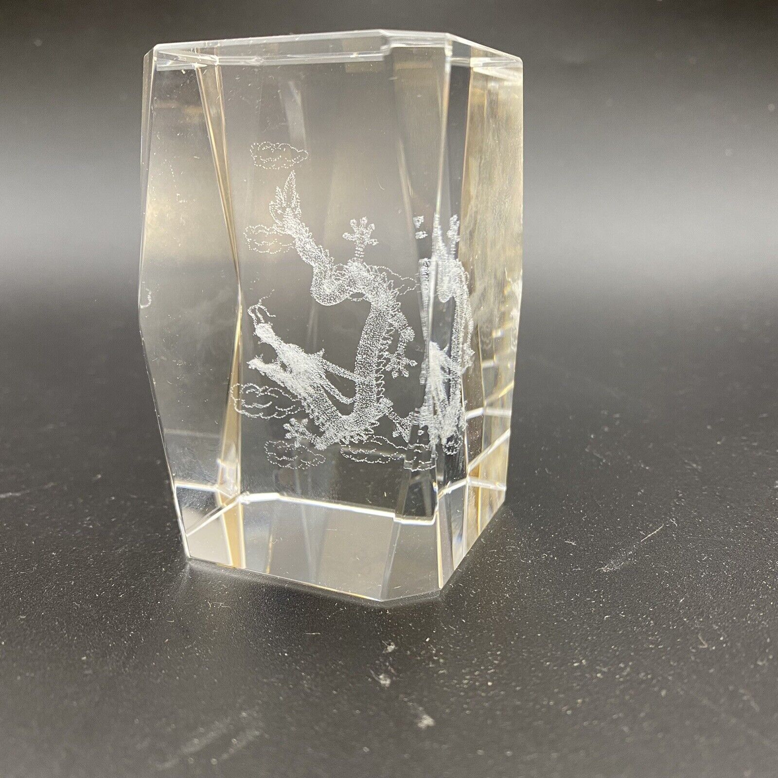 3D Dragon Laser Etched Crystal Paperweight 3-1/8\