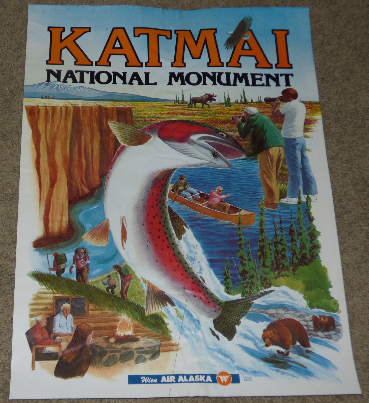 Rare Wien Air Alaska KATMAI NATIONAL MONUMENT Poster, LYON 1977