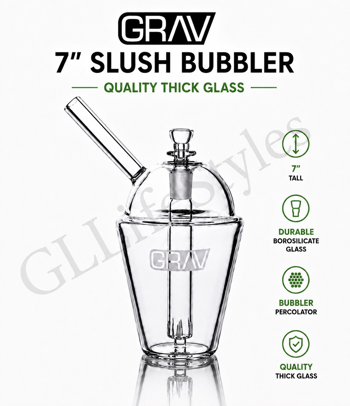 GRAV® CLEAR 7” SLUSH CUP, Bubbler, Hookah, Water Pipe, Thick High quality Glass