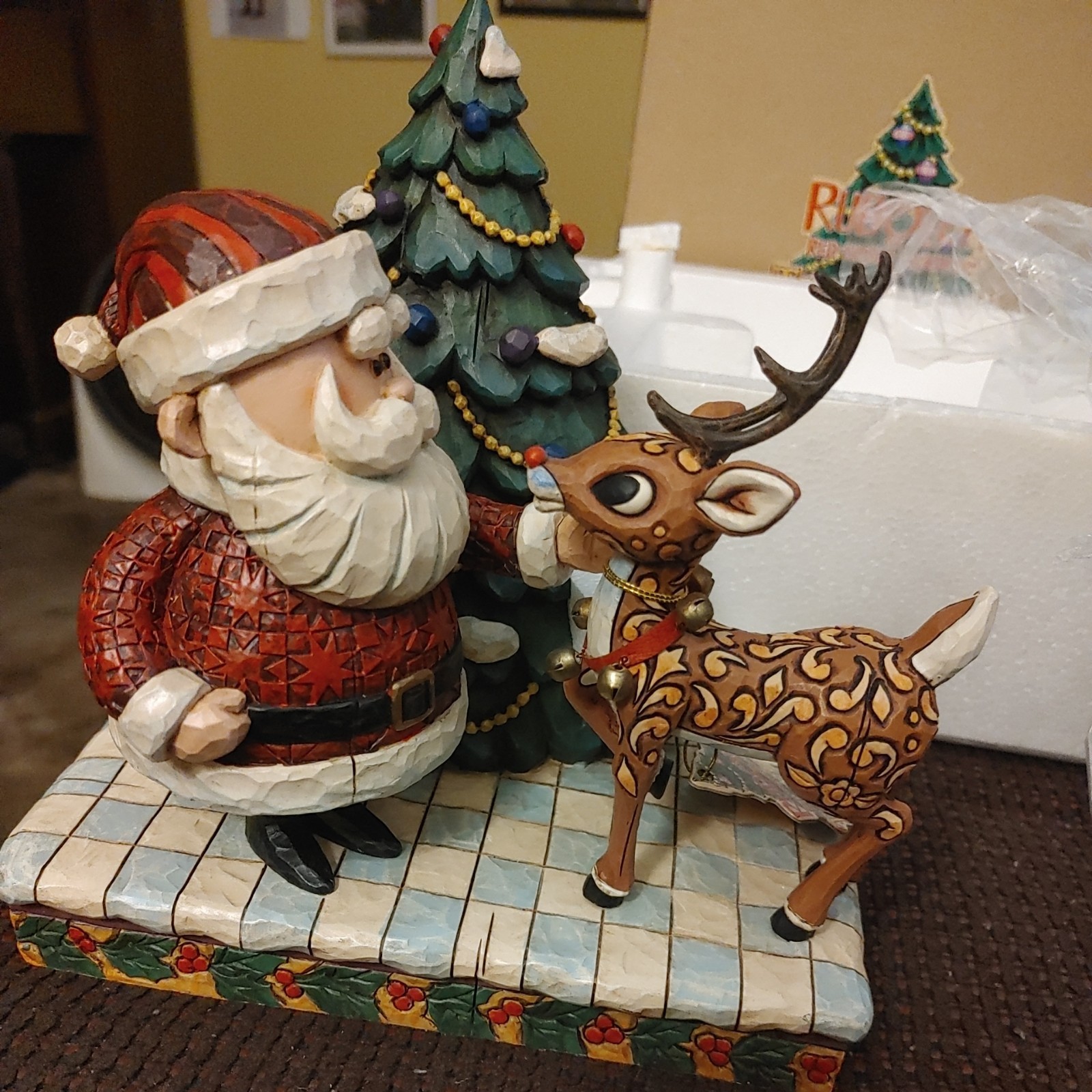 2007 Jim Shore Enesco Traditions Rudolph and Santa with Christmas Tree Sealed