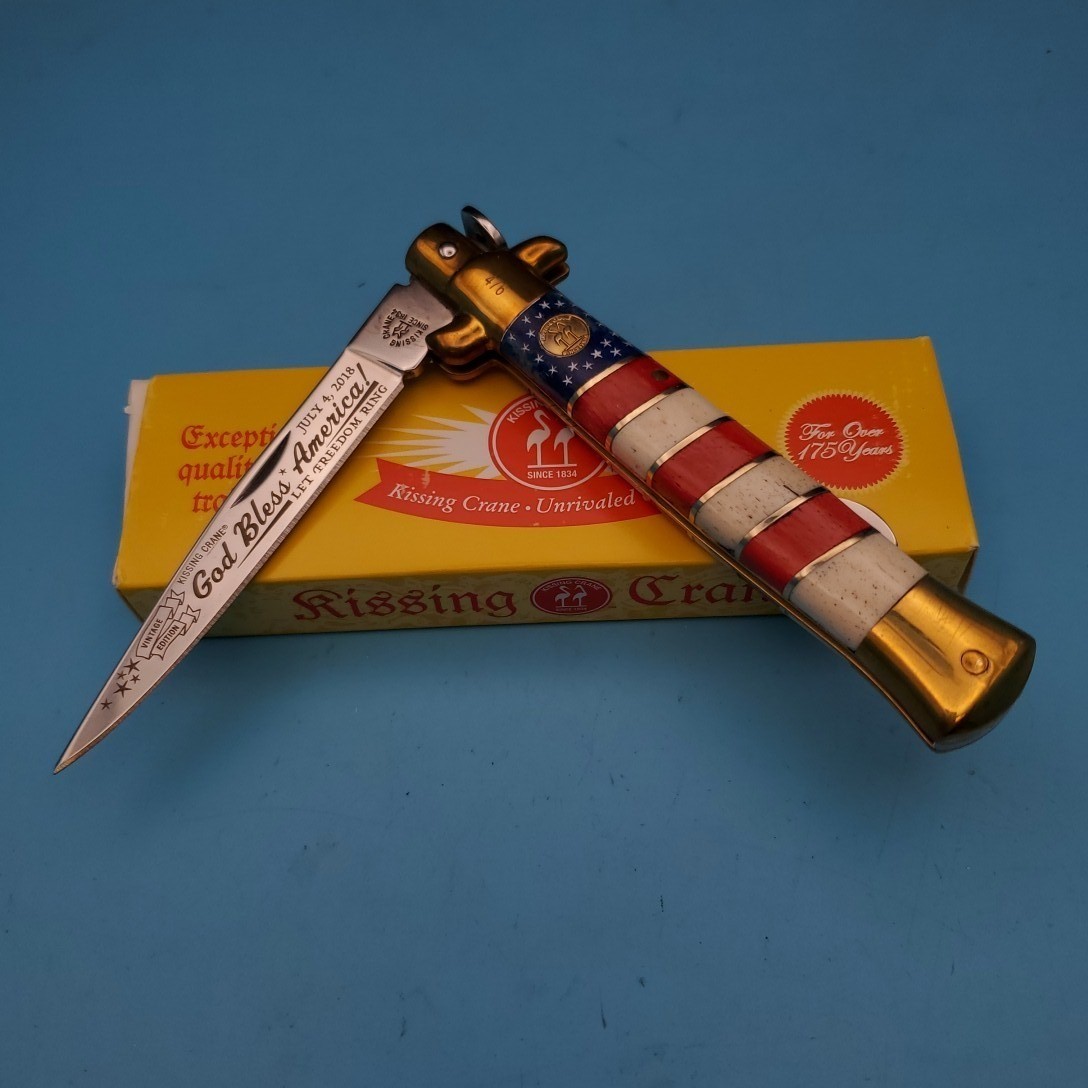 Kissing Crane KC5451 God Bless America Stiletto Folding Knife 8.75x5x3.75