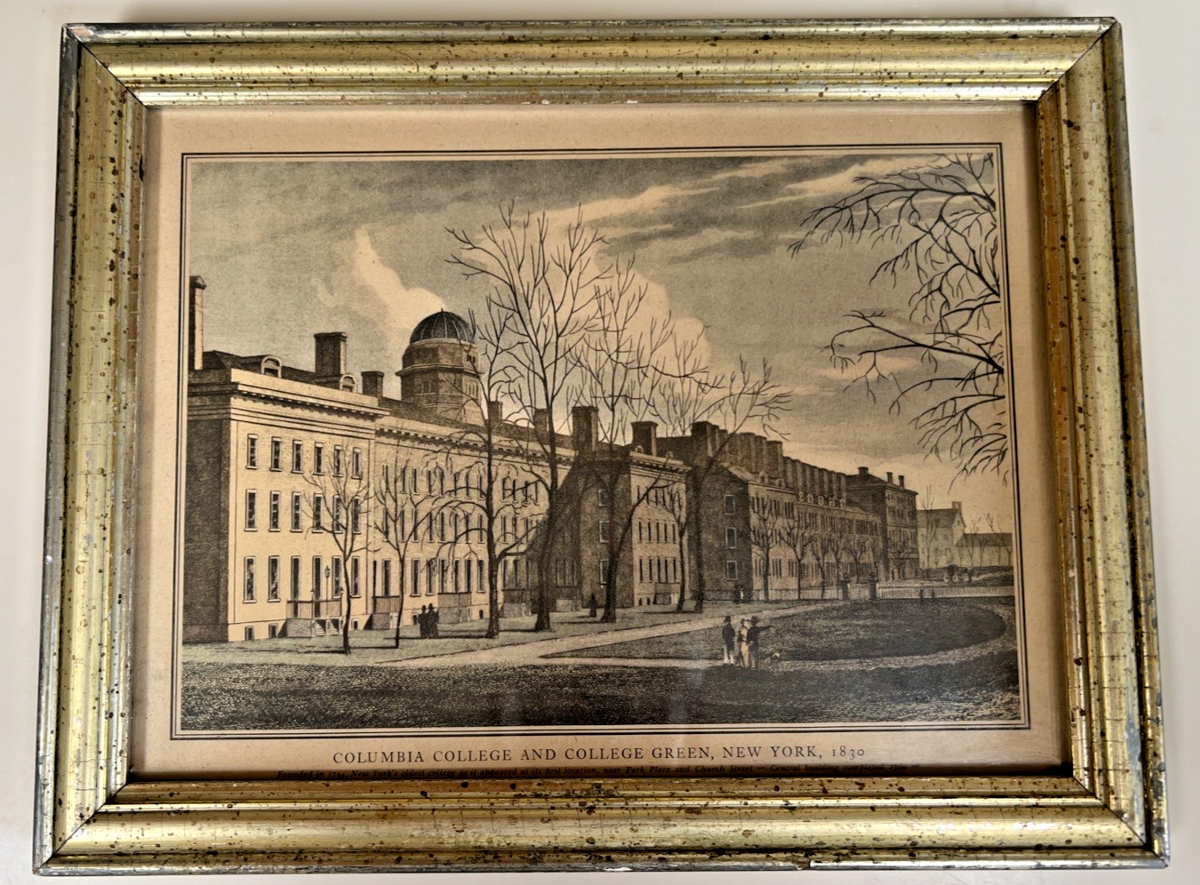 VINTAGE COLUMBIA COLLEGE/UNIVERSITY PRINT LEMON GILT FRAME 1830 BORGESE  PRINT