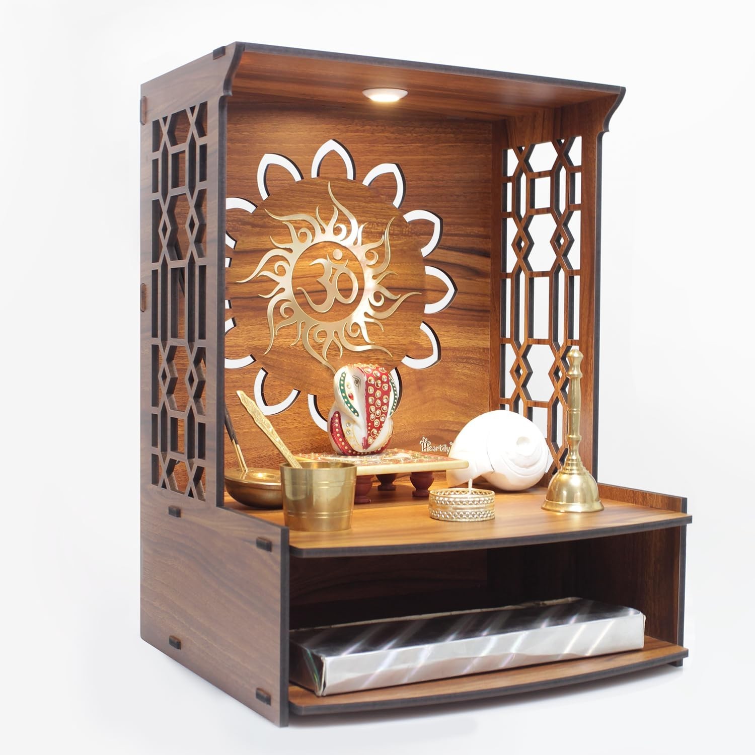 Mangal Beautiful Wooden Pooja Stand for Home, Temple, Office, Wall Mounted Puja