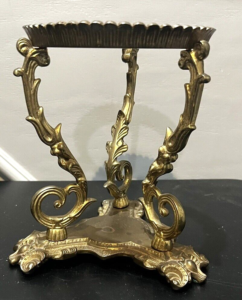 Vintage Ornate Brass Stand Candle Bowl Holder