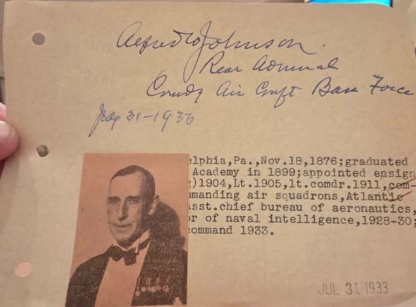 AUTOGRAPH -- Vice  Admiral Alfred W. Johnson