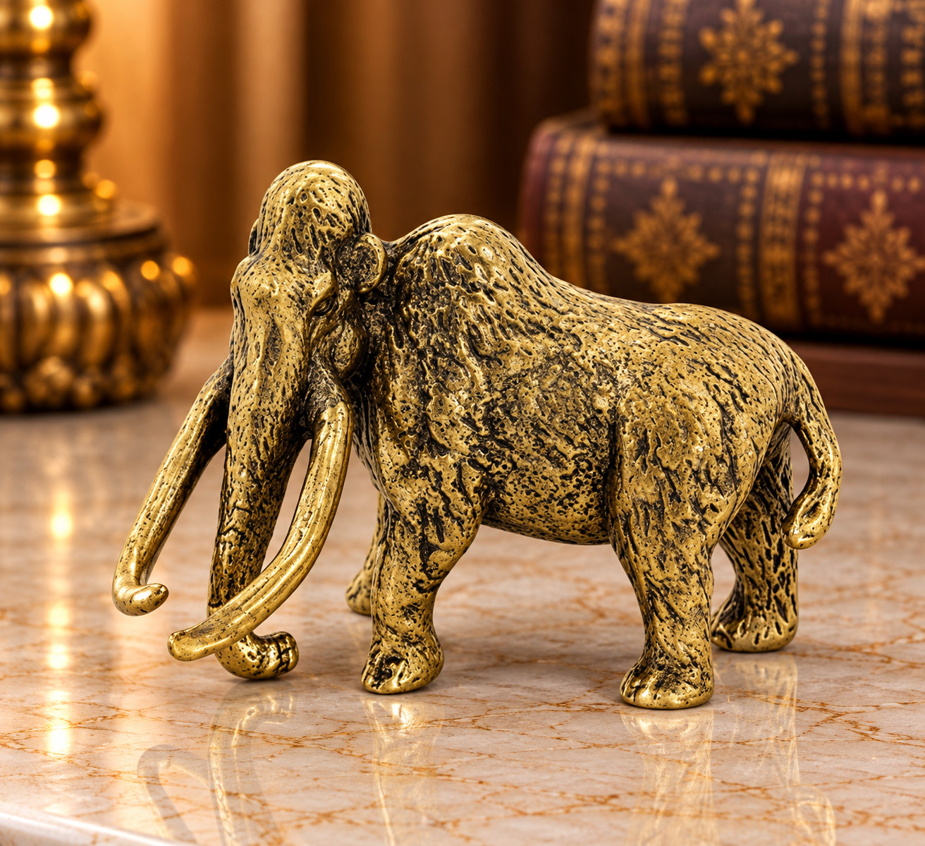 Solid Vintage Brass Mammoth Historic Statue Ornament Animal Collectible Desk Art