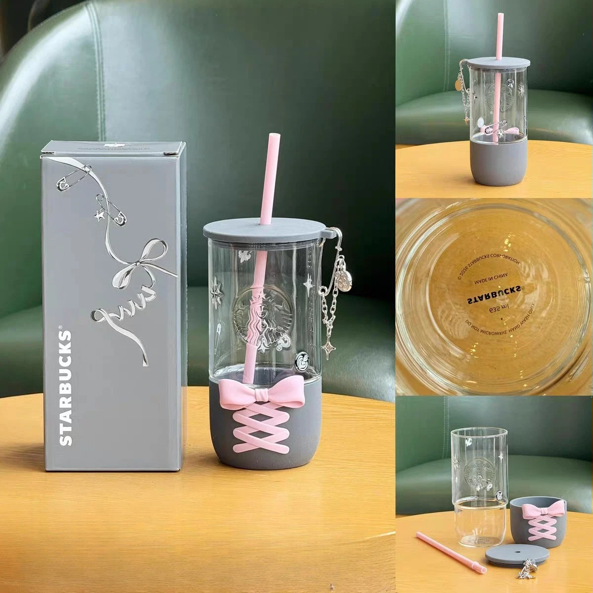 Starbucks 2026 Summer Punk Ballet Series 21oz Pink Bow Glass Straw Cup Tumbler