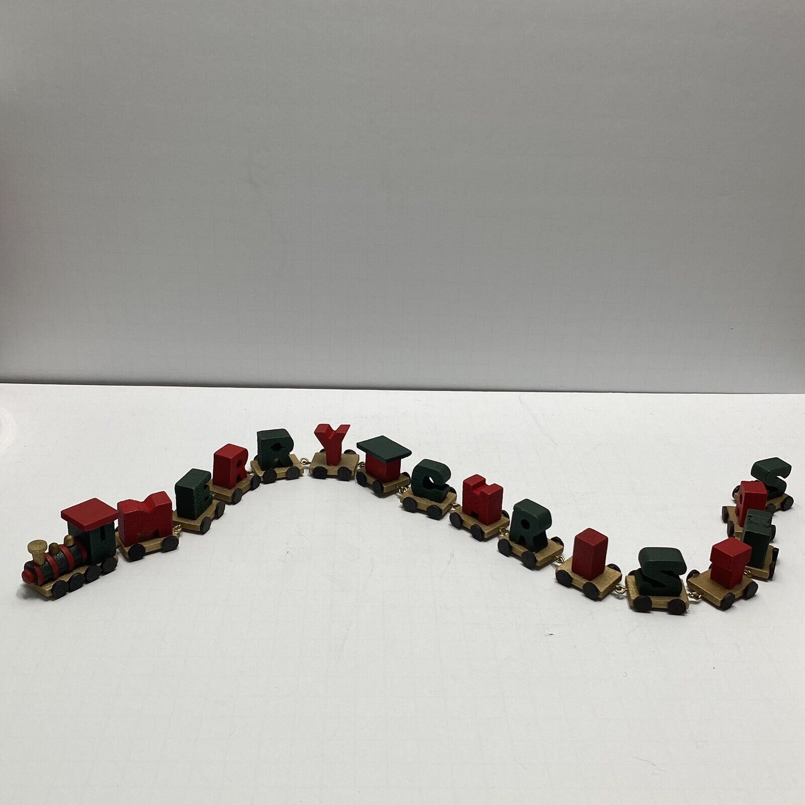 Vintage Miniature MERRY CHRISTMAS Wood Spell Out Letter TRAIN Lillian Vernon 23”