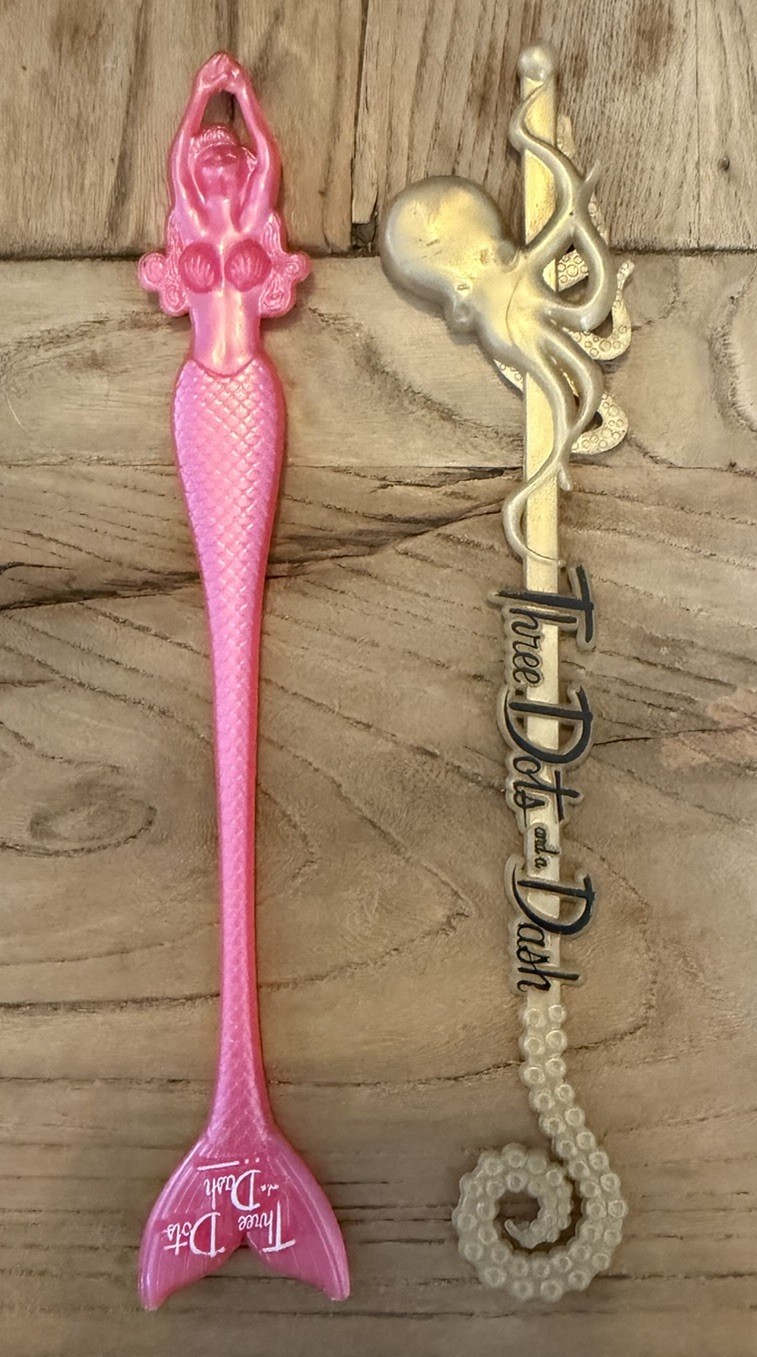 Three Dots & a Dash Chicago Tiki Swizzle Sticks Mermaid Octopus Early Designs Three Dots & a Dash Chicago Tiki Swizzle Sticks Mermaid Octopus Early Designs