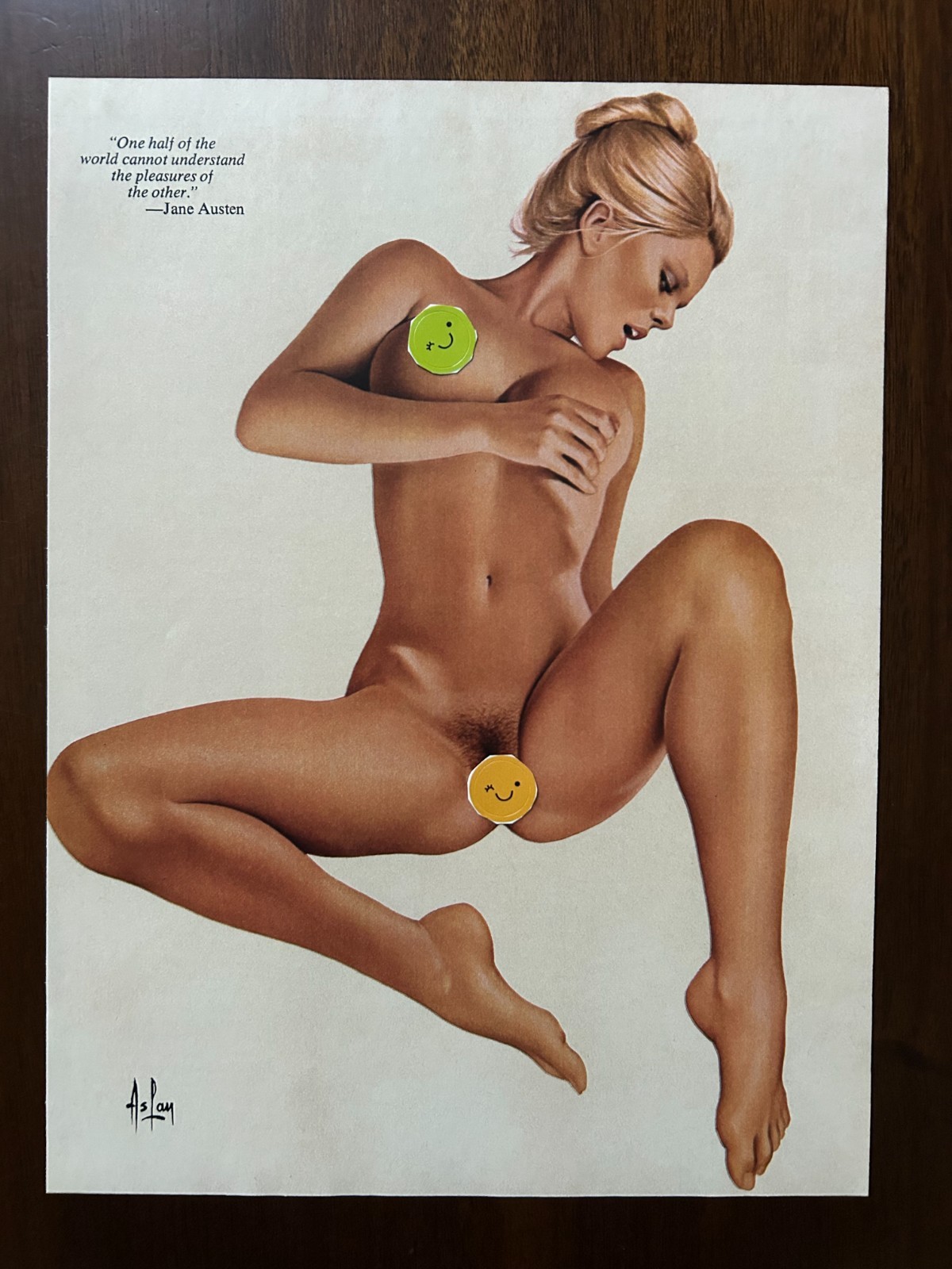 1977 Print Magazine Adult Illustration Blonde in Erotic Pose Bar Art Pinup