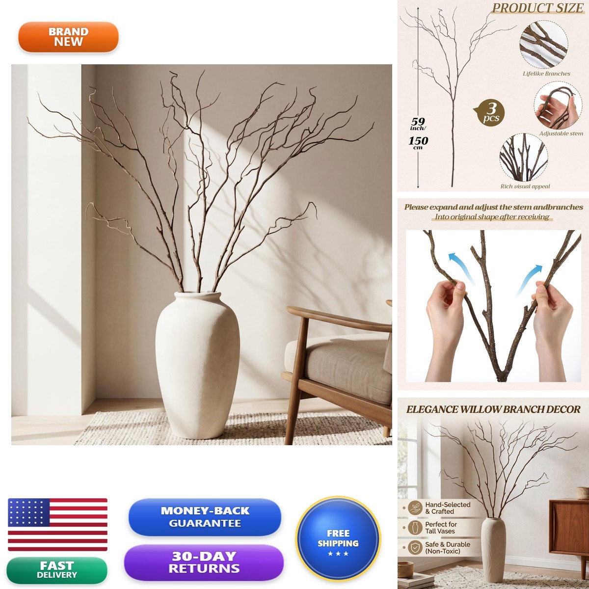 Norme 3 Pcs 65 Inch Curly Willow Branches Faux Brown