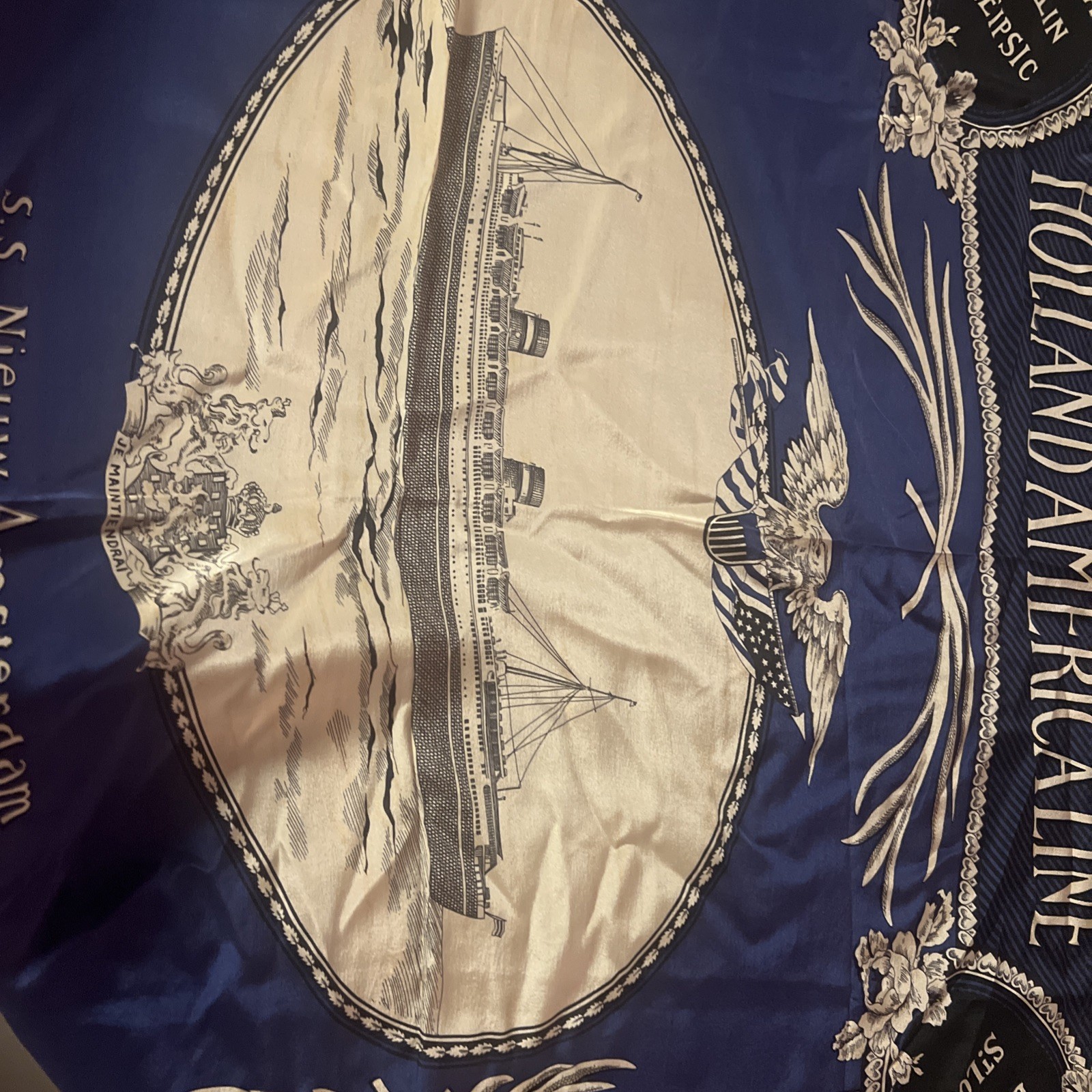 Vintage Holland America S.S. Nieuw Amsterdam 100% Silk Scarf 31 x 32”